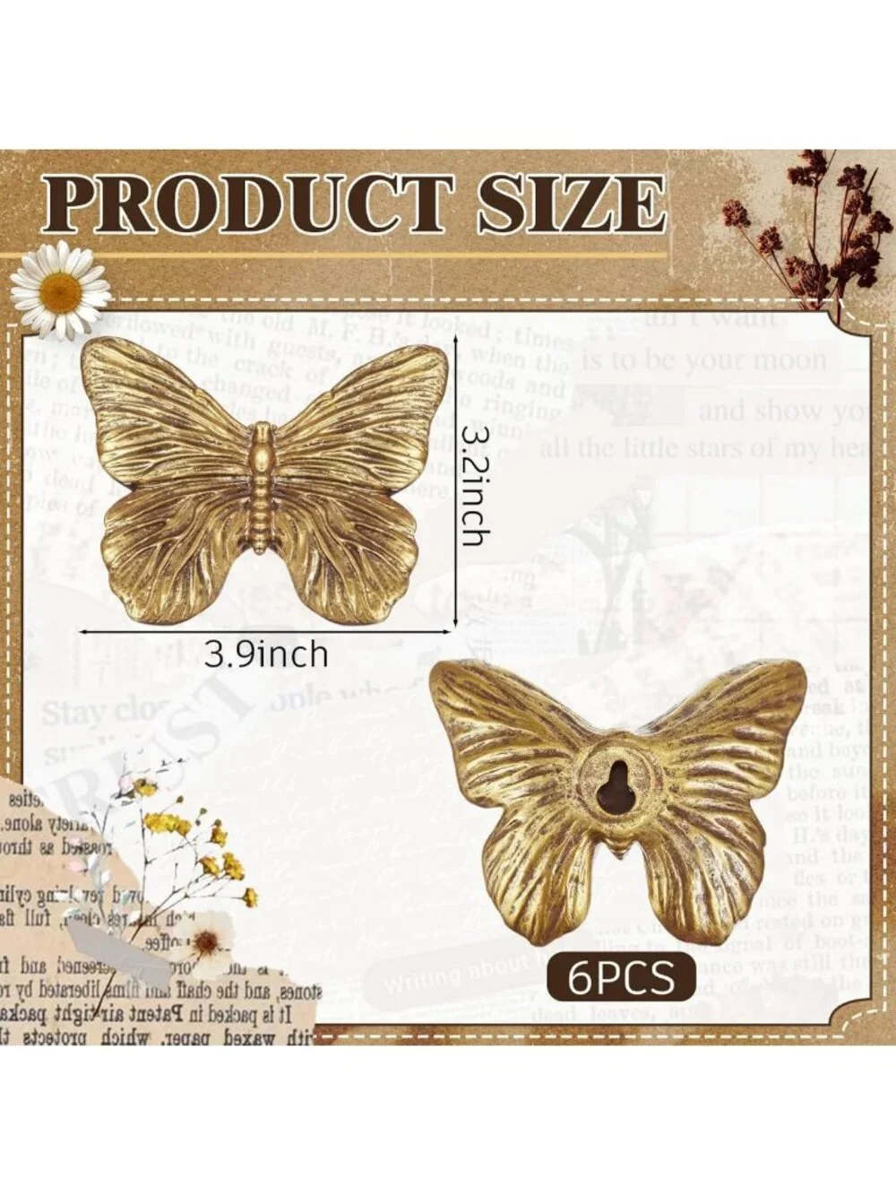 6 Pcs Vintage Gold 3D Butterfly Wall Art Sculpture - Elegant Home Decor